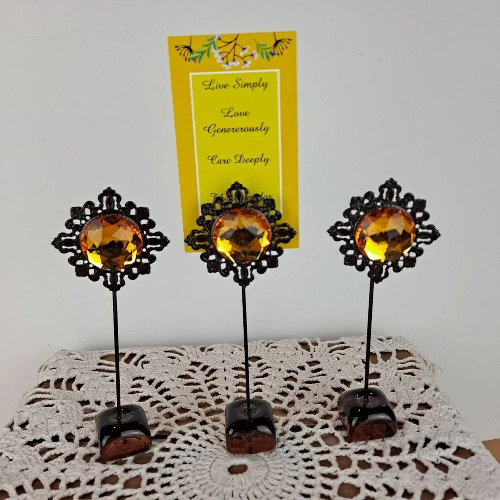 Set of 3 Pier1 Jeweled Flower Style Photo / Recipe Card Holders